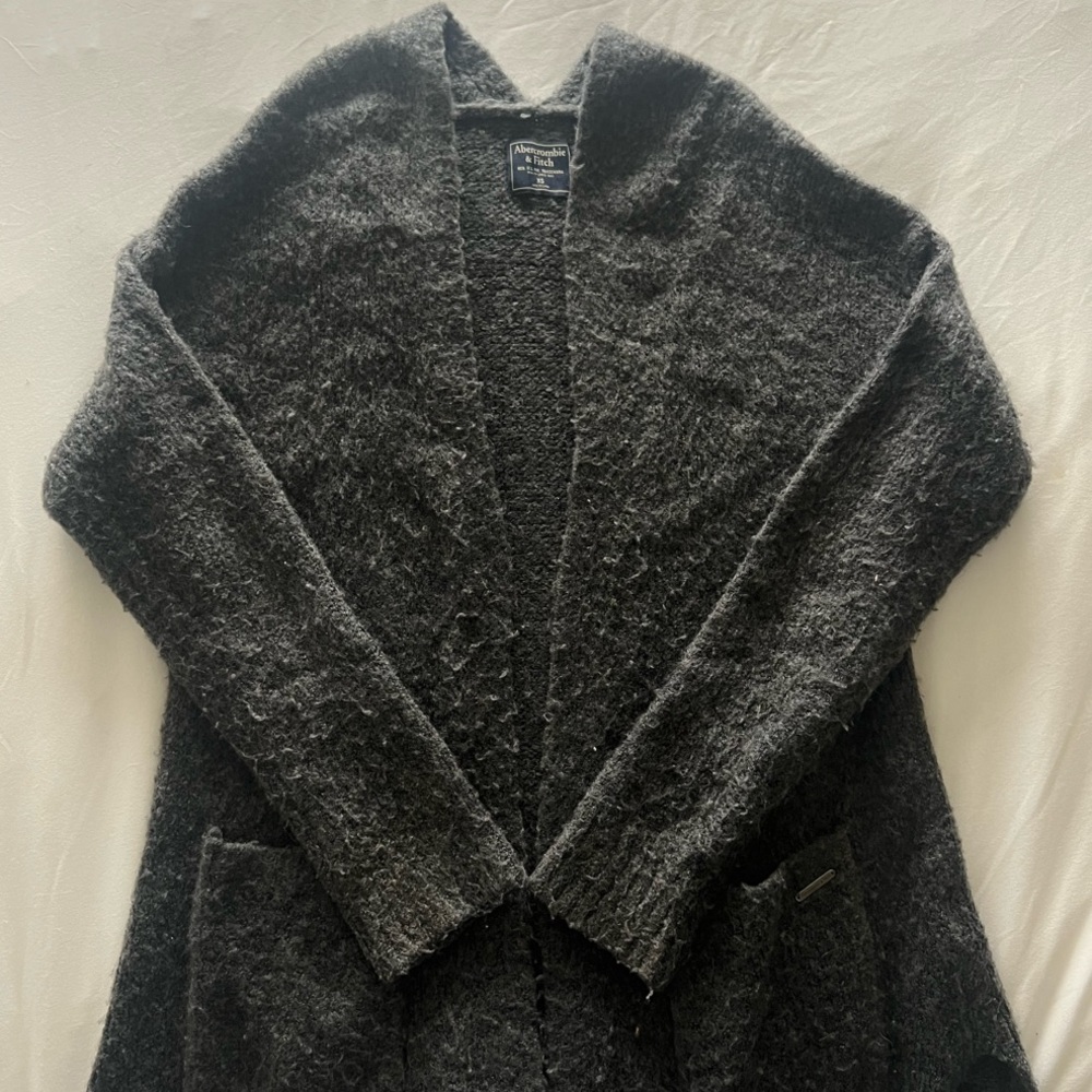 Abercrombie & Fitch Gray Cardigan with Shawl Collar and Fuzzy Texture